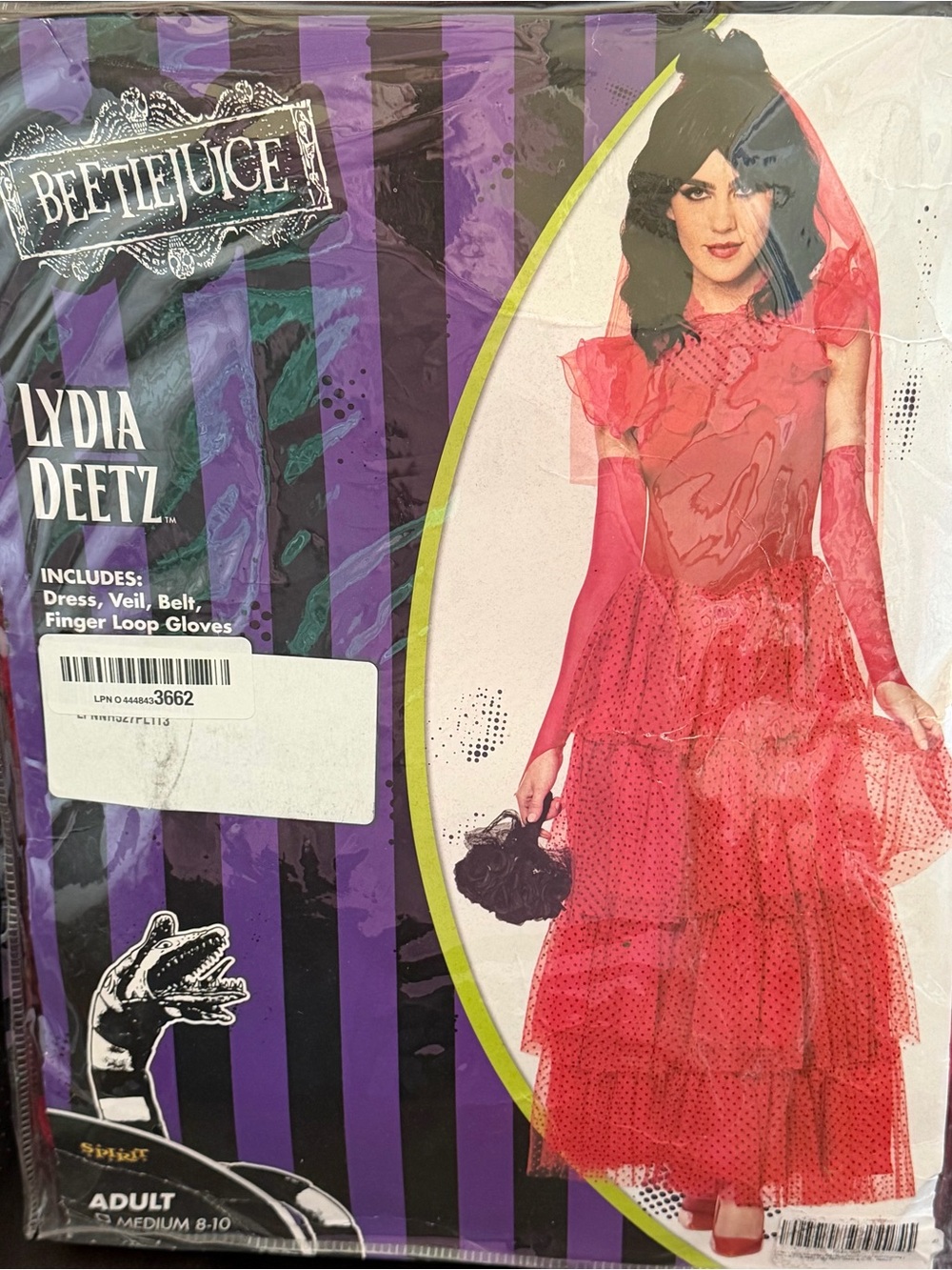 Spirit Halloween Adult Size Medium Beetlejuice Lydia Deetz Costume Red Wedding
